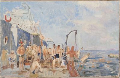 (П) Бантиков Андрей Сергеевич (1914-2001) - Моряки. Середина ХХ в. Холст, масло 64 х 100 см