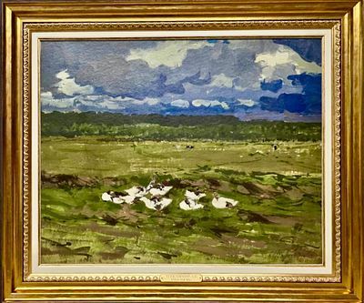 (М)* Туржанский Леонард Викторович (1875 - 1945) - В Грозу. Гуси. 1924 г. Бумага на картоне, ...