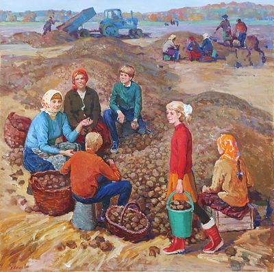 (М) * Карева Людмила Ивановна (1950г.р.) На колхозном поле. 1988 г.