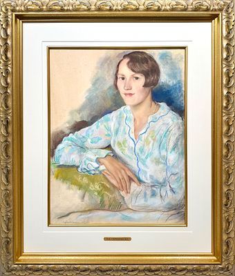 (М) Серебрякова Зинаида Евгеньевна (1884-1967) Портрет молодой девушки. 1927 г Бумага, пастель. 62 х 48 см