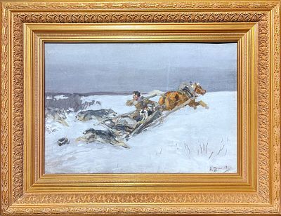 Степанов Алексей Степанович (1858-1923) - Волки напали. 1900-е-1910-е гг. Бумага на картоне, ...