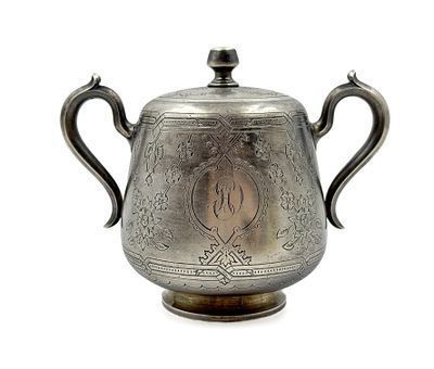 (П) Сахарница с гравированной виньеткой и цветами. Россия, 1885 г.