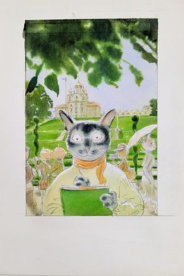 Аринушкин Андрей (1964 г.р.) Туристические заметки. Иллюстрация про кота художника. 2000-е гг.