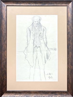 (М) Маковский Владимир Егорович (1846-1920) Фигура стоящего мужчины с тростью за спиной. 1913 г.