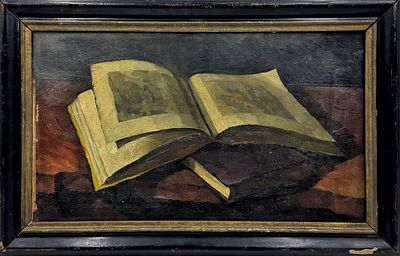 (М) Денисов Владимир Александрович (1887-1970) - Натюрморт с книгами. 1915 г. Холст (наклеен на ...