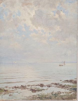(П) Дубовской Николай Никанорович (1859 - 1918) - Морской пейзаж с парусником. Конец XIX в. ...