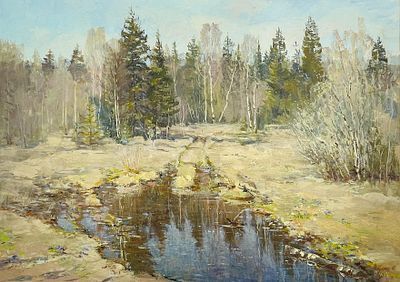 (П) Кранц Владимир Павлович (1913 - 2003 гг.) - У опушки леса. 1976 г. Картон, масло. 50 х 70 ...