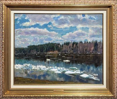 (М) Жуковский Станислав Юлианович (1875-1944) - Ледоход на Немане. 1931 г. Холст, масло. 53 х ...