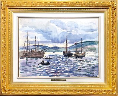 (М) Кончаловский Пётр Петрович (1876-1956) - Морской пейзаж. Шхуны. 1930-е гг. Бумага на ...