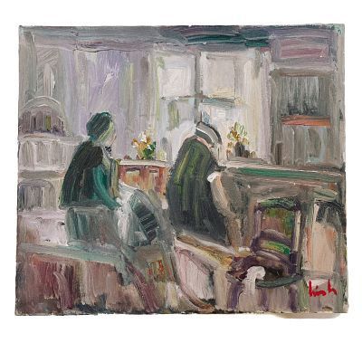 (П) Эрик Ло Охлквист (1914 - 2004) - Двое у окна. 1960-е гг. Холст, масло. 61 х 50 см ПОДПИСЬ: ...