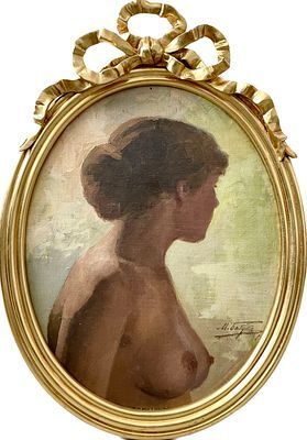 (П) Бабут Михаил Михайлович (1868-?) - Обнаженная в профиль. 1910-е гг. Холст, масло. 51 х 45 ...