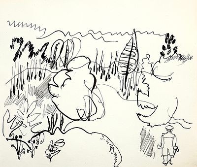 (М) Маврина Татьяна Алексеевна (1900-1996) - Прогулка. 1979 г. Бумага, тушь.19,9 х 23,5 см ...