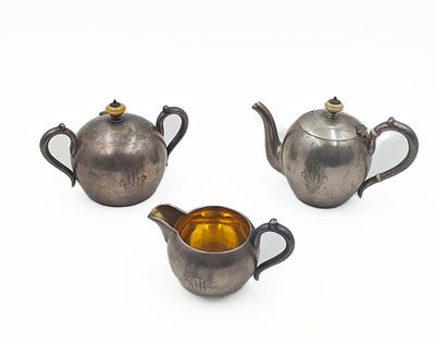 (П) Серебряный чайный сервиз. К. Фаберже. Москва. 1908-1917 г. Серебро 84 пробы, золочение, ...