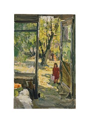 (П) Бызова Злата Николаевна (1927 — 2013) - Конюх. 1962 г. Картон, масло. 33 х 24 см. Злата ...