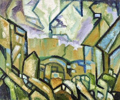 (П) Бушуев Дмитрий (1946 г. р.) - Пейзаж со старым мостом. 1993 г. Холст на картоне, масло. 36 ...