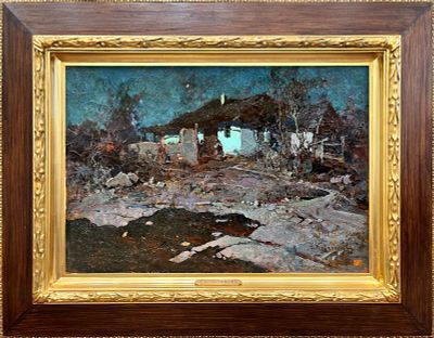 (М) *Колесников Степан Фёдорович (1879-1955) - Ночь в деревне. Вторая четверть ХХ в. Картон, ...