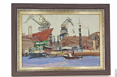 (П) Семенов Арсений Никифорович (1911-1992) - Завод Марти. 1957 г. Картон, масло 35 х 49 см ...