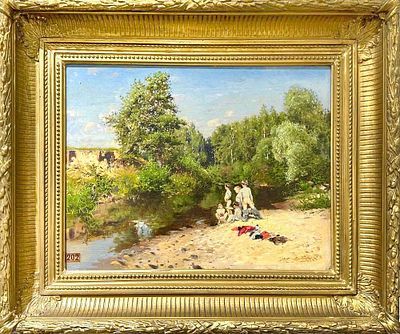 (М) *Маковский Владимир Егорович (1886-1920) - Купающиеся. 1885 г. Дерево, масло. 26,5 × 35 см ...