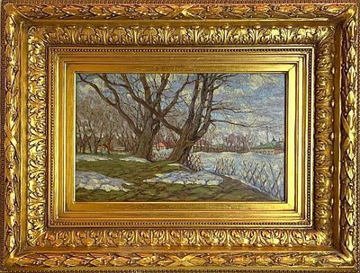 (М) *Щукин Петр Евграфович (1885-1981) - Весна. 1918 г. Картон, масло. 27,8 х 44,4 см ...