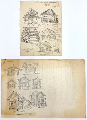 (М) Маврина Татьяна Алексеевна (1900-1996) Амбары. Два рисунка этнографического характера. Середина 1950-х гг.