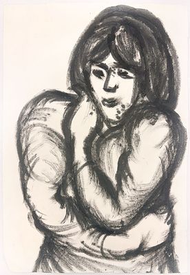 (П) Чубаров Евгений Иосифович (1934-2012) - Женский портрет. 1973 г. Бумага, тушь. 38 х 26 см ...