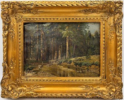 (П) Неизвестный художник - Сосновый лес. конец XIX - нач XX в. 22,5 х 33 см Холст, масло