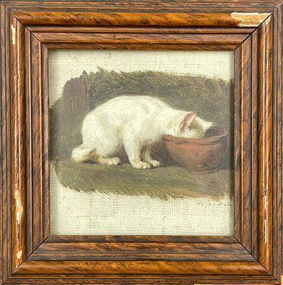 (П) Лемох Карл (Кирилл) Викентьевич (1841-1910) Кошка пьющая молоко. Конец XIX - Начало XX вв.