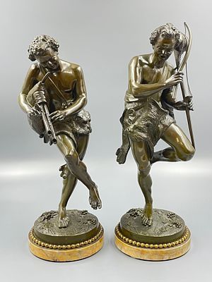 (П) Жан-Луи Грегуар (Jean-Louis Gregoire; 1840 - 1890) Парная бронзовая скульптура «Танцующие фавны» (Dancing Fauns). Франция, около 1870 года.