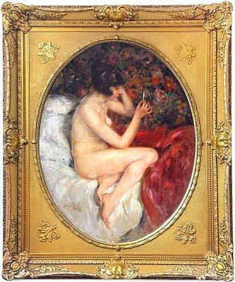 (М) Тихов Виталий Гаврилович (1876-1939) - Обнаженная. 1918 г. Холст на картоне, масло. 89,2 х ...