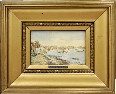 (П) Беггров Александр Карлович (1841-1914) - Пейзаж с парусниками. 1913 г. Бумага, акварель. 12 ...