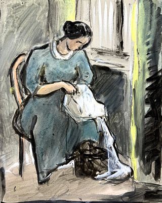 (П) Бенуа (Устинова) Надежда Леонтьевна (1895-1975)Девушка за шитьем.