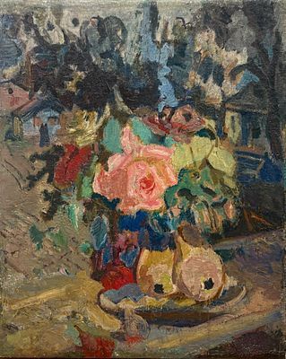 (М) Деопик Валентина Павловна (1907-1990) - Розы и груши на окне. Вторая пол. 1940-х - 1950-е ...