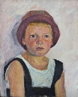 (П) Кострова Анна Александровна (1909 - 1994) - Девочка в панаме. 1936 г. Холст, масло. 50 х 40 ...