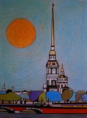 (П) Беречинский Вячеслав Валерьевич (1970 г.р.) - Петроград 2026. Картон, акрил, пастель 70×50 ...