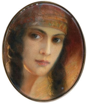 (М) Обольянинова Ольга Владимировна (1882 — после 1947) - Портрет девушки. 1927 г. Бумага, ...