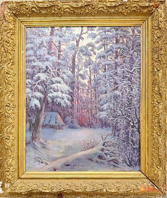 (П) Неизвестный художник - Зимний пейзаж. 1941 г. Холст, масло. 61 х 49 см (по холсту) Подпись ...