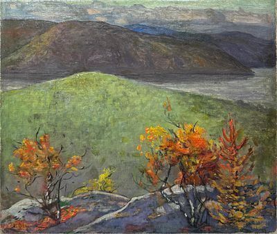 (М) Вахрамеев Александр Иванович (1874-1926) - Закат на озере. Холст на картоне, масло. 27 х ...