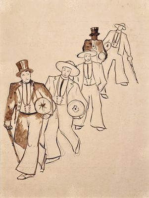 Богородский Федор Семенович (1895-1959) - Мужчины в цилиндрах Бумага, орешковые чернила 29 х 22 ...