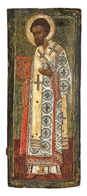 [ТОП-ЛОТ] (П) Икона "Св. Иоанн Златоуст". XVI в. Вологодские земли. Дерево, грунт, темпера, ...