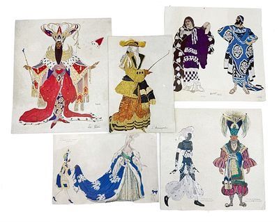 (П) Бакст Леон (Лев) Самойлович (1866 -1924)5 эскизов костюмов к Русским Сезонам. 1910-1920-е гг.