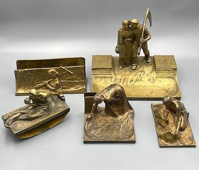(П) Адольф Джозеф Пол (Adolph Joseph Pohl, 1872–1930) Письменный прибор «Косари» (Пять предметов) 1920-е годы, Австрия.