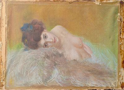 (П)* Неизвестный художник - Портрет балерины. 1987 г. Бумага, пастель. 33 х 25 см