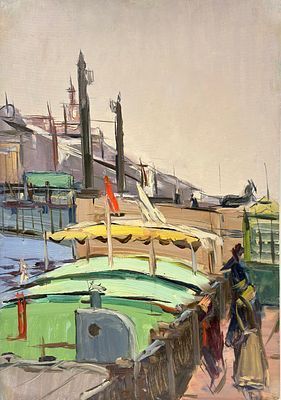(П) Семёнов Арсений Никифорович (1911 — 1992) - На фонтанке. 1958 г. Картон масло 49,5 х 35 см ...