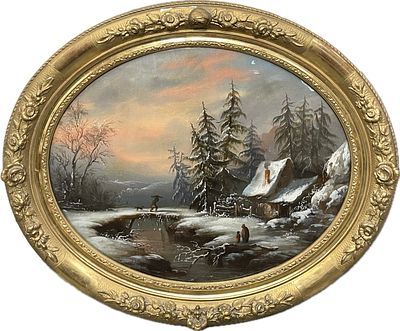 (П) Неизвестный художник - Зимний пейзаж. Голландия. Кон. XIX - нач. XX вв. Картон, масло, 50,5 ...