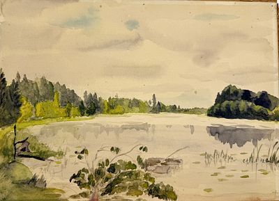 (П) Лансере Николай Евгеньевич (1879-1942) - Лесное озеро. Бумага, акварель. 22 х 29,5 см ...