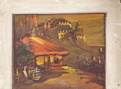 (П) [Приписывается] Федоровский Федор Федорович (1883-1955) - Дворик. Эскиз декорации к опере ...