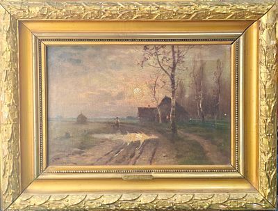 (П)* [Приписывается] Платонов Семен Сергеевич (1860 - 1925) - Закатное солнце над деревней. ...