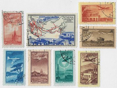1949. 18 ноября. Авиапочта. Воздушные линии аэрофлота СССР. Самолет Ил-12. Серия (8 м.) ГАШ.