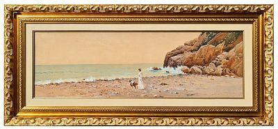 (М) Зоммер Рихард-Карл Карлович (1866-1939) - Прогулка вдоль берега моря. 1905 г Картон, ...