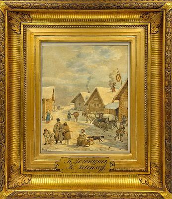 (П) Зеленцов Капитон Алексеевич (1790-1845) - Зима в деревне. Первая треть XIX в. Бумага, ...
